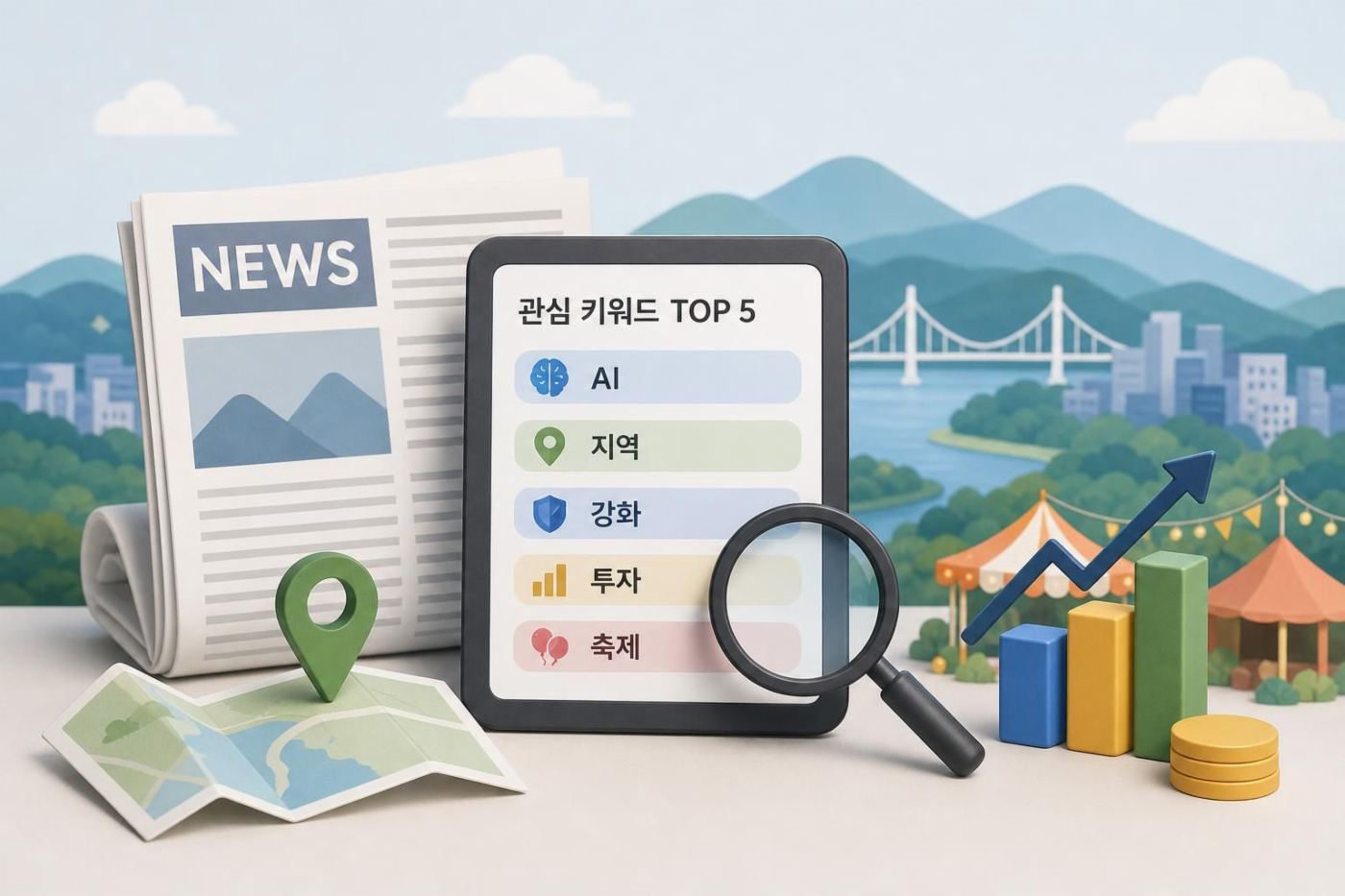 뉴스 관심 키워드 TOP 5 대표 일러스트